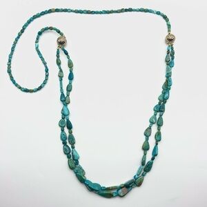 Studio Barse Natural Turquoise Double-Layer Long Southwestern Style Necklace